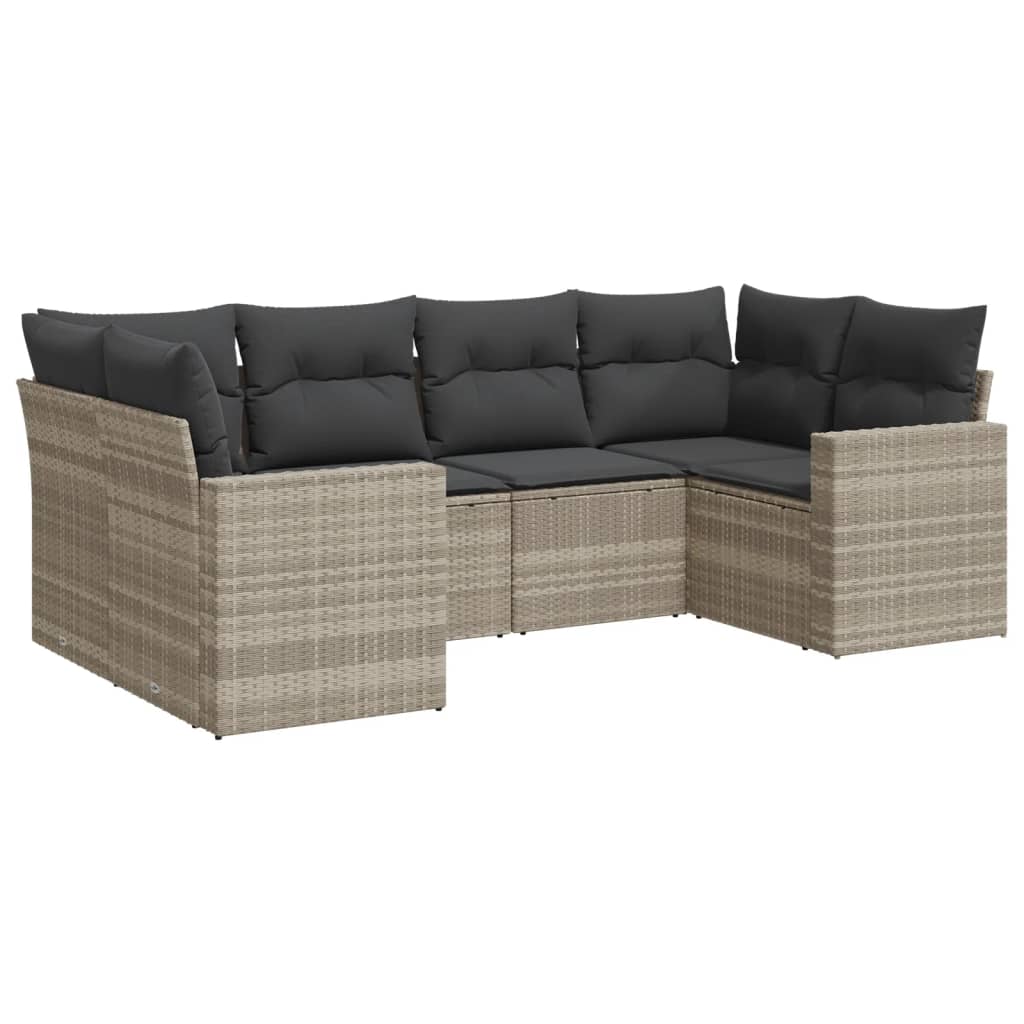 6-delige Loungeset met kussens poly rattan lichtgrijs