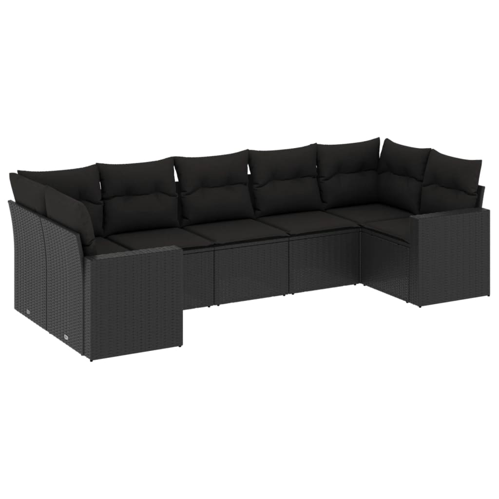 7-Delige Loungeset Met Kussens Poly Rattan Zwart