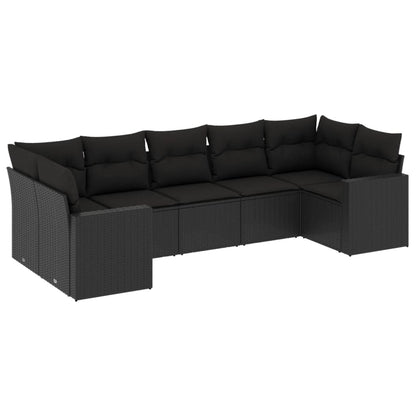 7-Delige Loungeset Met Kussens Poly Rattan Zwart