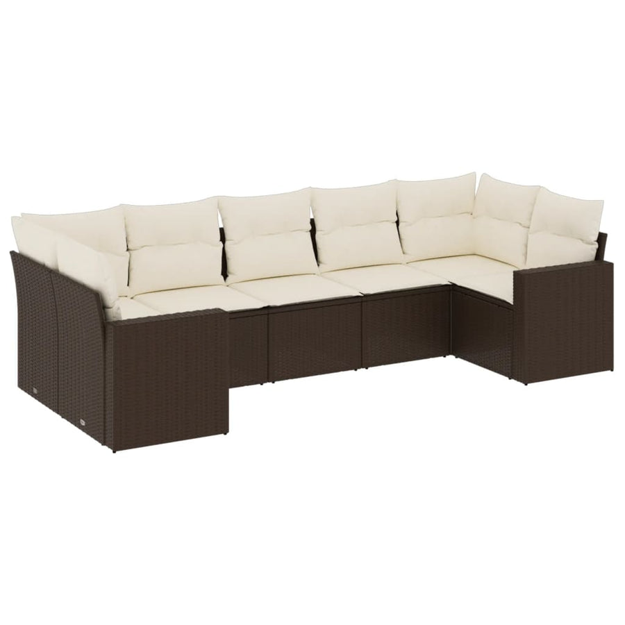 7-delige Loungeset met kussens poly rattan bruin Bruin en crème