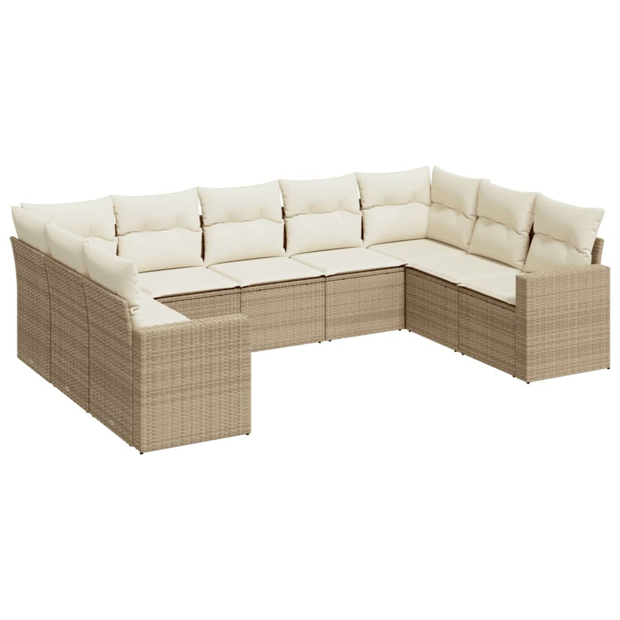 9-Delige Loungeset Met Kussens Poly Rattan Beige