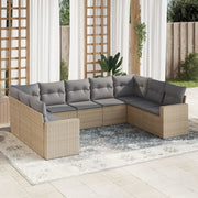 9-piece Lounge Set with Cushions Poly Rattan Beige