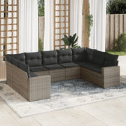 9-piece Loungeset with cushions poly rattan grey