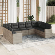 9-piece Lounge Set with Cushions Poly Rattan Light Grey