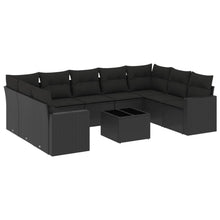 10-delige Loungeset met kussens poly rattan zwart Zwart Met tafel