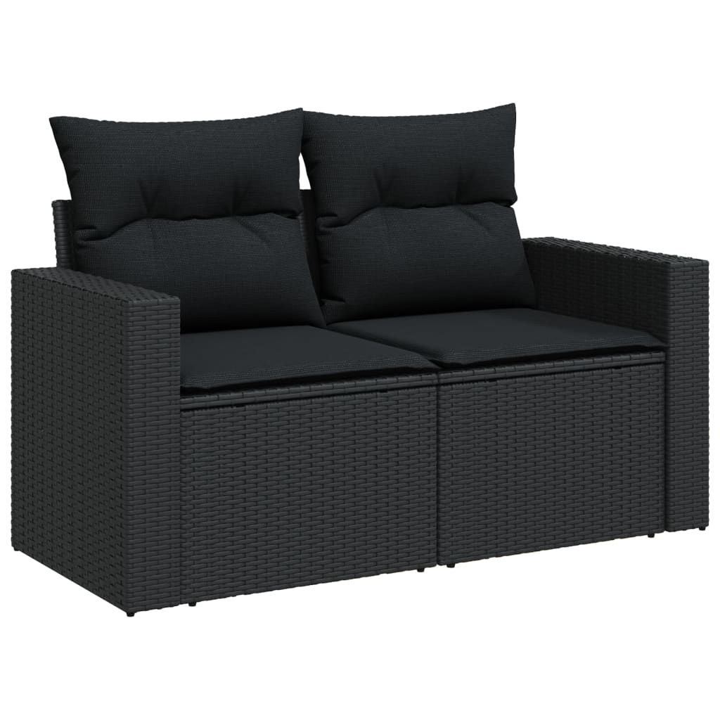 10-delige Loungeset met kussens poly rattan zwart Zwart Met tafel