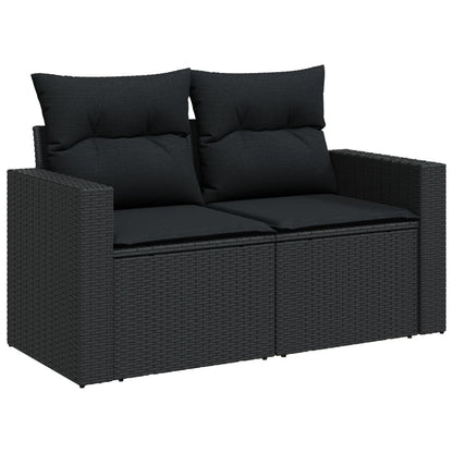 10-delige Loungeset met kussens poly rattan zwart Zwart Met tafel