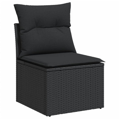 10-delige Loungeset met kussens poly rattan zwart Zwart Met tafel