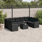 10-delige Loungeset met kussens poly rattan zwart Zwart Met tafel