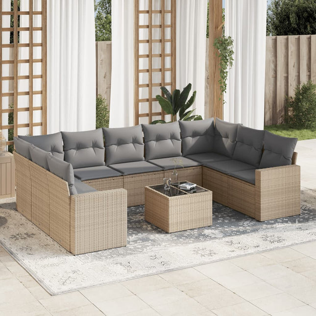 10-Delige Loungeset Met Kussens Poly Rattan Beige