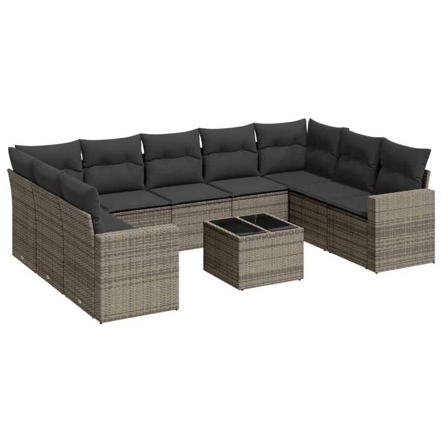 10-Delige Loungeset Met Kussens Poly Rattan Grijs