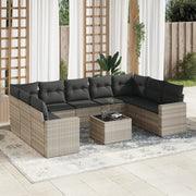 Loungeset 10-delig poly rattan lichtgrijs