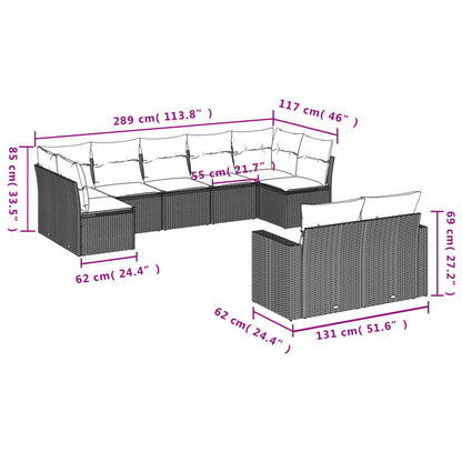 9-Delige Loungeset Met Kussens Poly Rattan Zwart