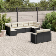 9-piece lounge set with cushions poly rattan black