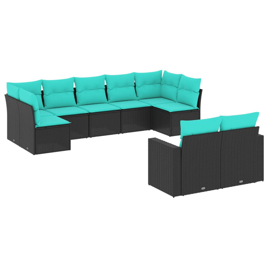 9-Delige Loungeset Met Kussens Poly Rattan 1 Zwart en blauw