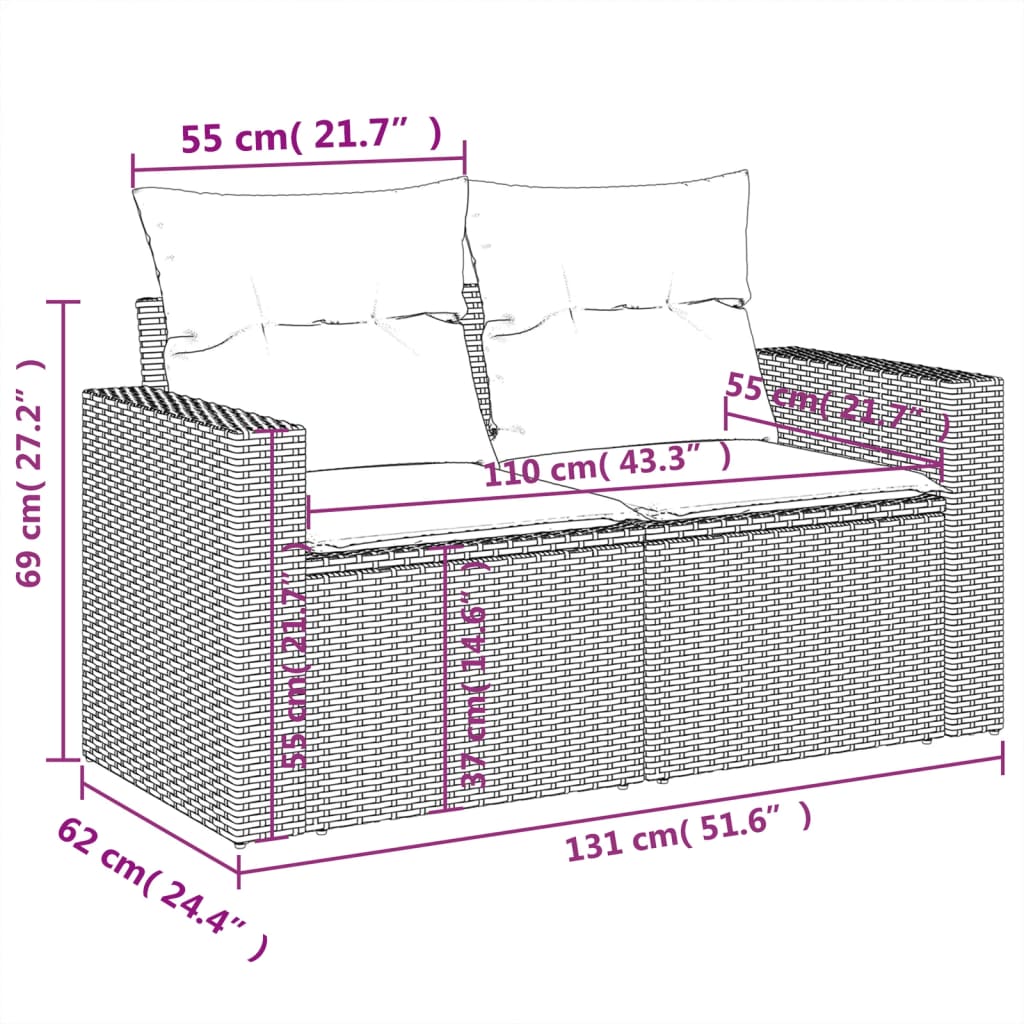 9-Delige Loungeset Met Kussens Poly Rattan Beige
