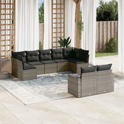 9-piece Loungeset with cushions poly rattan grey