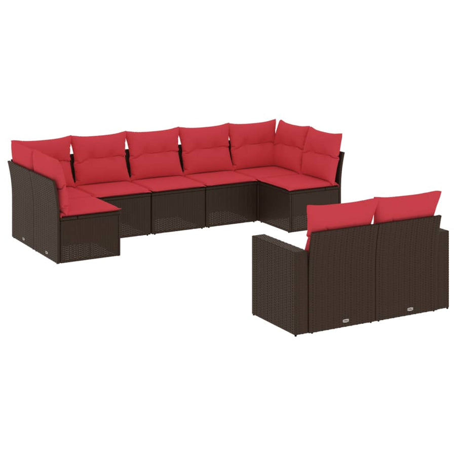 9-delige Loungeset met kussens poly rattan bruin