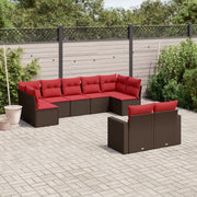 Loungeset 9-delig poly rattan bruin met kussens