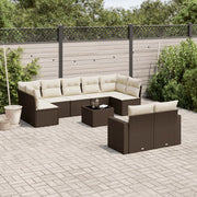 Loungeset poly rattan 10-delig bruin