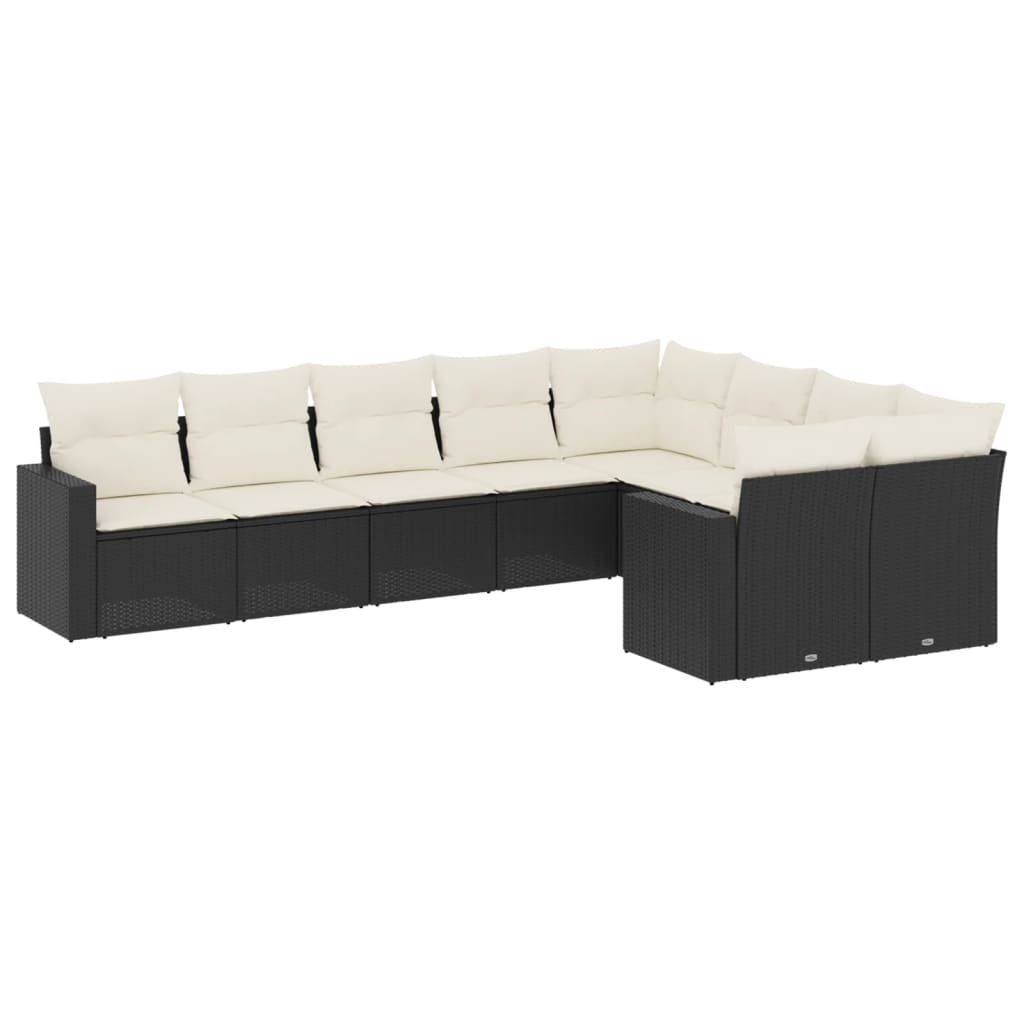 9-Delige Loungeset Met Kussens Poly Rattan Zwart