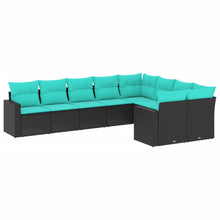 9-Delige Loungeset Met Kussens Poly Rattan 1 Zwart en blauw