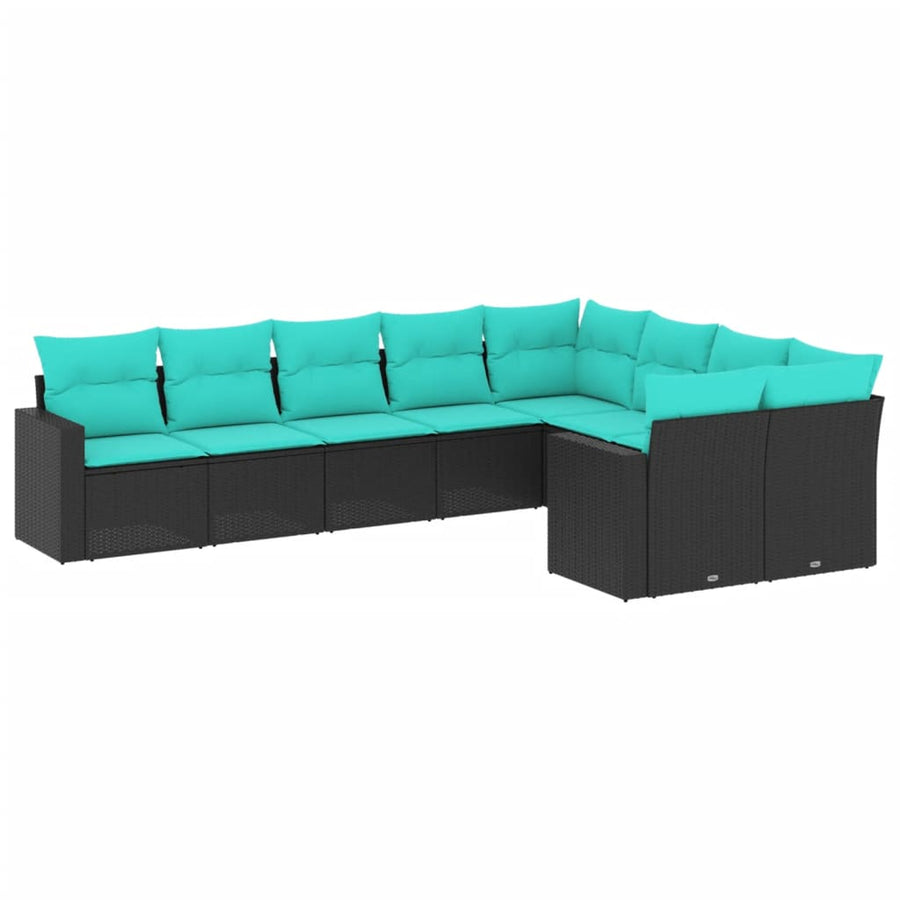 9-Delige Loungeset Met Kussens Poly Rattan 1 Zwart en blauw