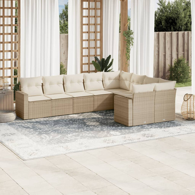 9-Delige Loungeset Met Kussens Poly Rattan Beige