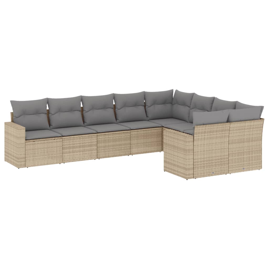 9-Delige Loungeset Met Kussens Poly Rattan Beige