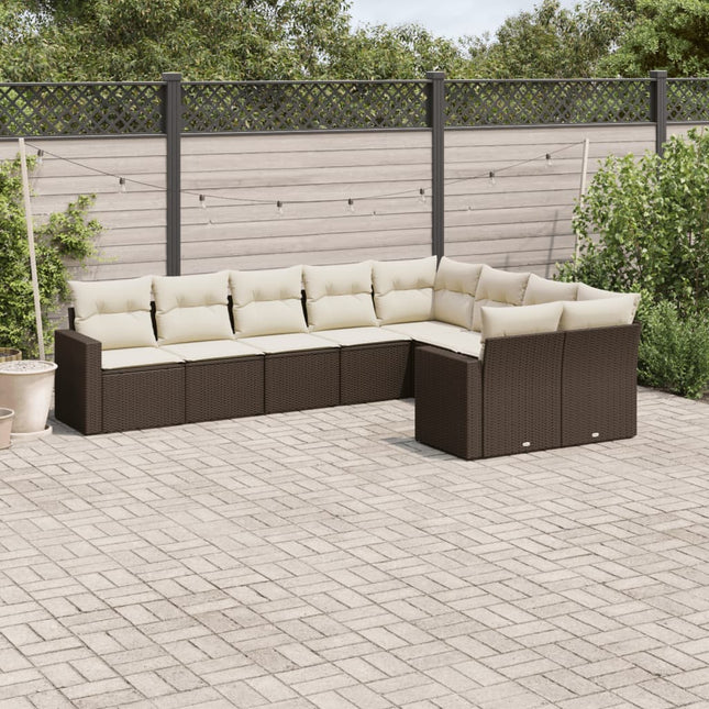 9-delige Loungeset met kussens poly rattan bruin