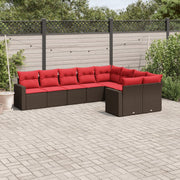 Loungeset 9-delig poly rattan bruin met kussens