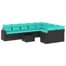 10-Delige Loungeset Met Kussens Poly Rattan Zwart en blauw