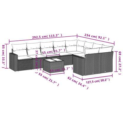 10-Delige Loungeset Met Kussens Poly Rattan Zwart en blauw
