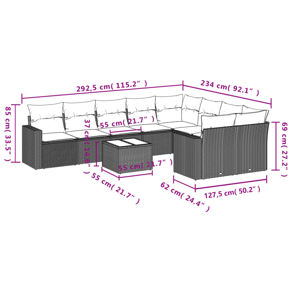 10-Delige Loungeset Met Kussens Poly Rattan Beige