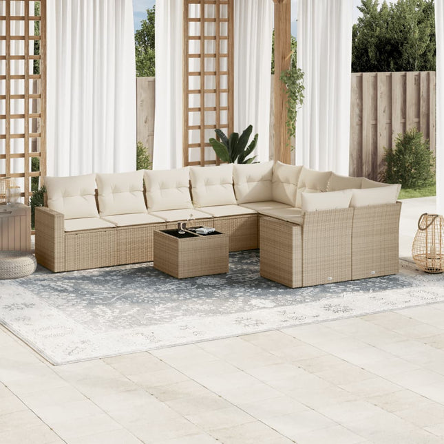 10-Delige Loungeset Met Kussens Poly Rattan Beige