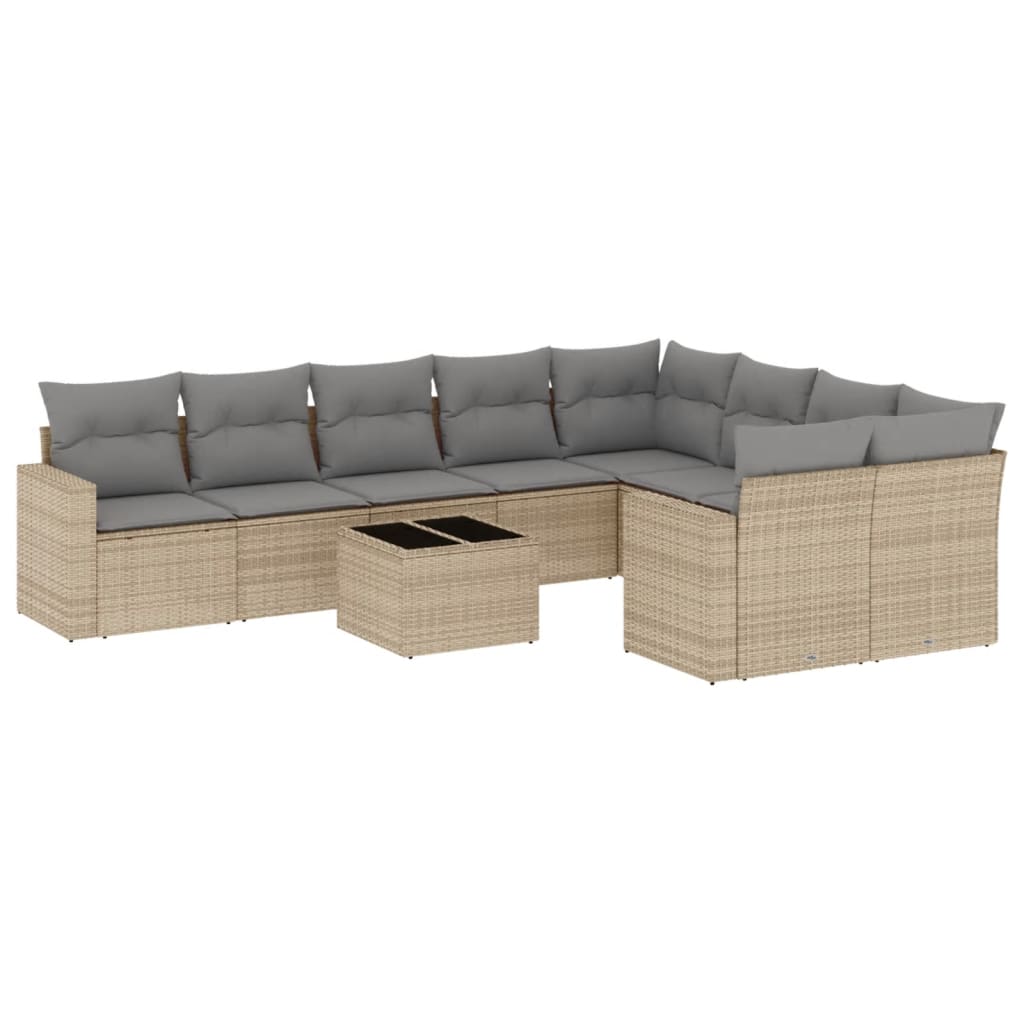 10-Delige Loungeset Met Kussens Poly Rattan Beige