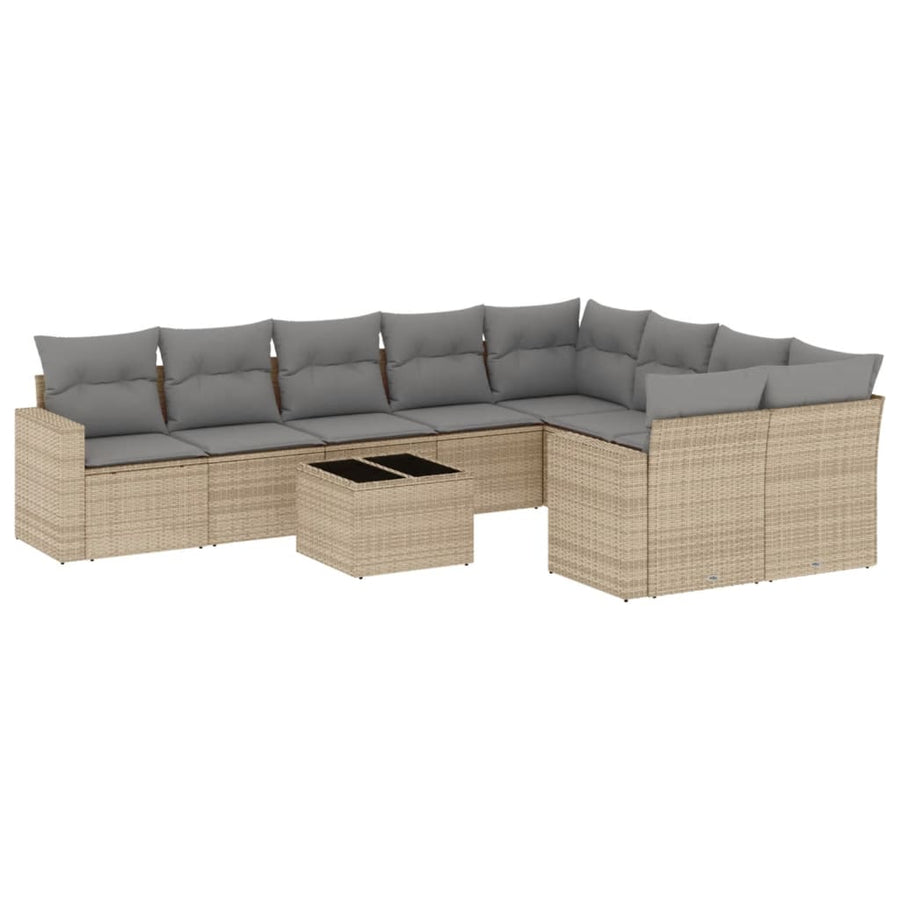 10-Delige Loungeset Met Kussens Poly Rattan Beige