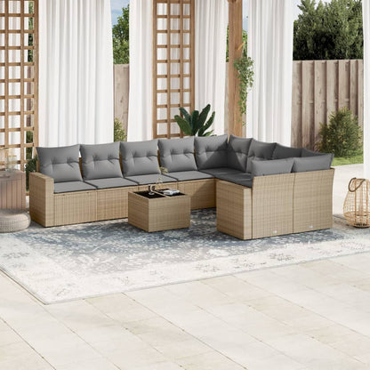 10-Delige Loungeset Met Kussens Poly Rattan Beige