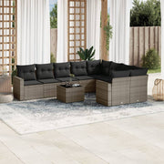 Loungeset 10-delig poly rattan grijs
