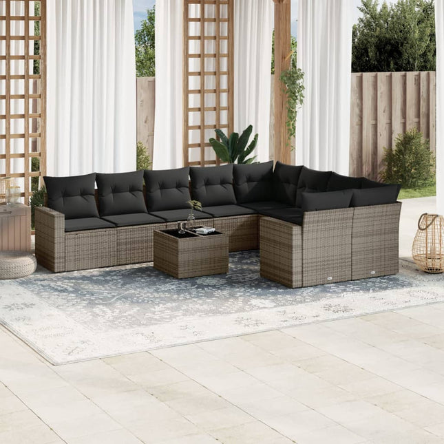 10-Delige Loungeset Met Kussens Poly Rattan Grijs