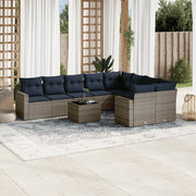 10-piece Lounge Set with Cushions Poly Rattan Grey