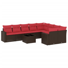 10-delige Loungeset met kussens poly rattan bruin