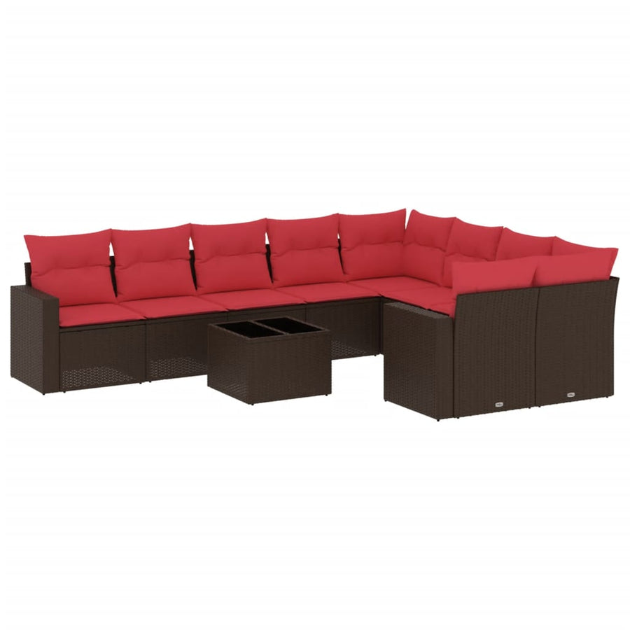 10-delige Loungeset met kussens poly rattan bruin