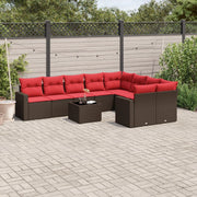 10-piece Lounge Set with cushions poly rattan brown