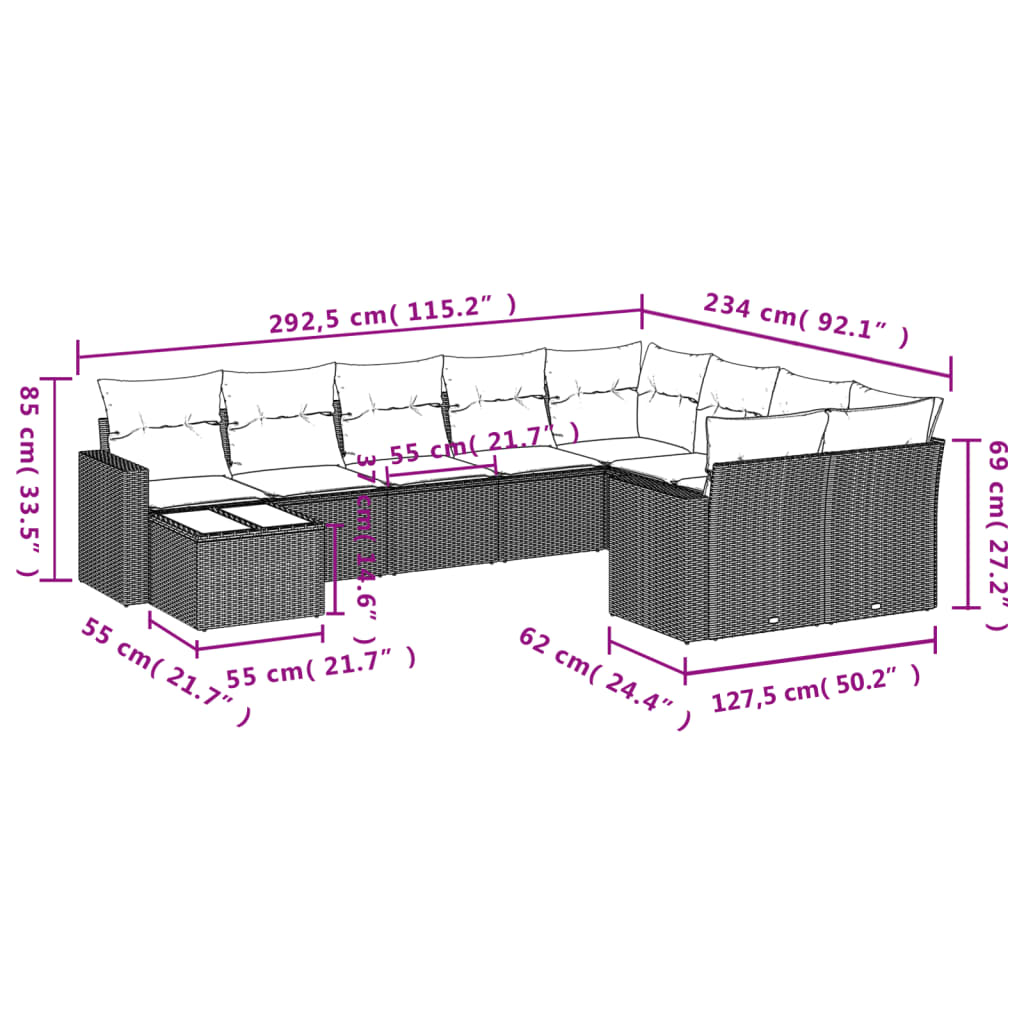 10-Delige Loungeset Met Kussens Poly Rattan