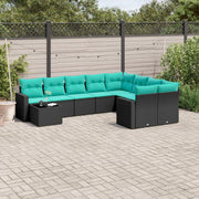 Loungeset 10-delig poly rattan zwart met kussens