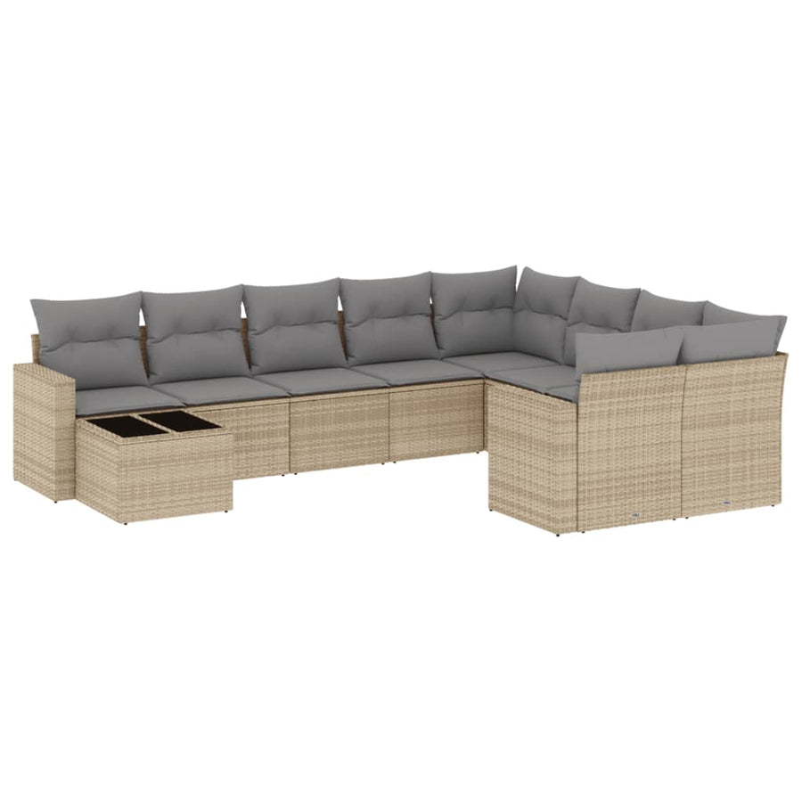 10-Delige Loungeset Met Kussens Poly Rattan Beige