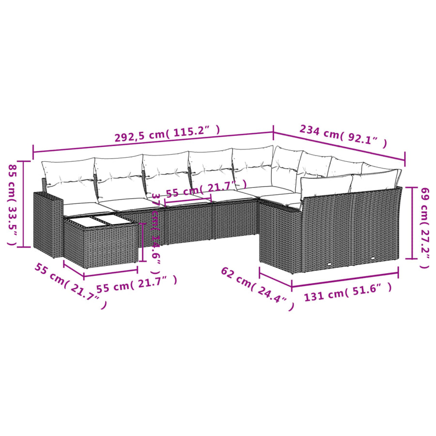 10-Delige Loungeset Met Kussens Poly Rattan Beige