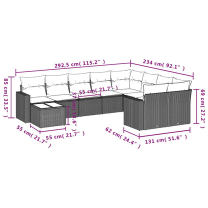 10-Delige Loungeset Met Kussens Poly Rattan Grijs