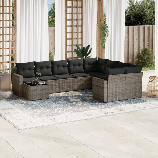 10-Delige Loungeset Met Kussens Poly Rattan Grijs